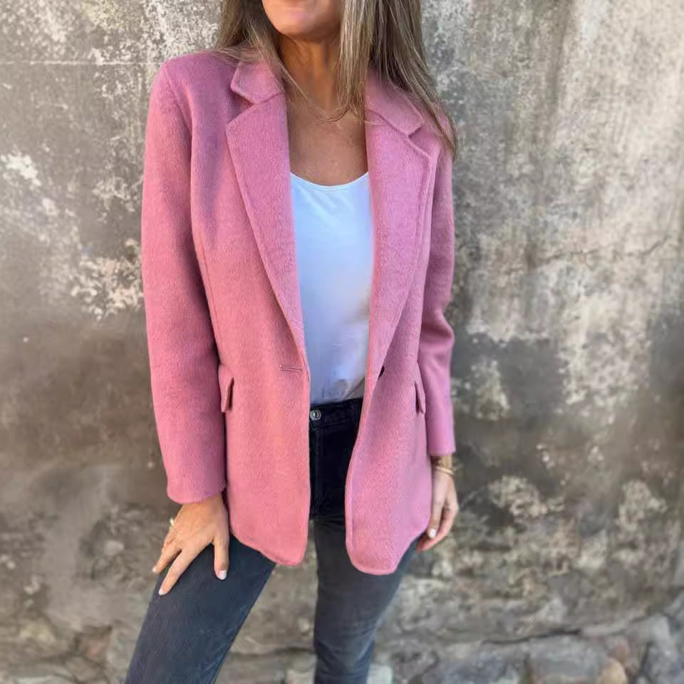 Ins Button Lapel Short Blazer Winter Fashion Commuter Jacket Outwear Women's Clothing